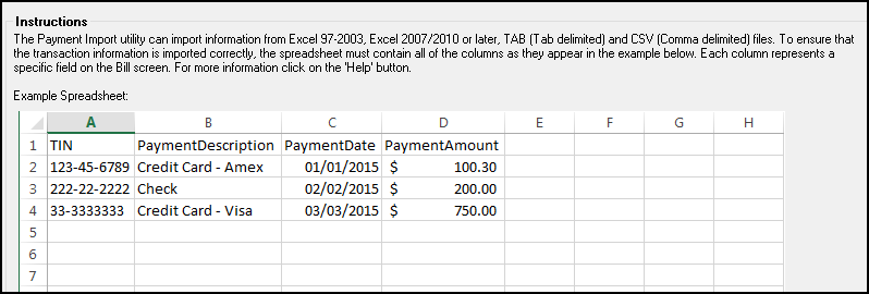 Image of payment importing instructions